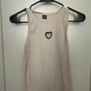 wild fable Beige Ribbed Tank with Black Heart